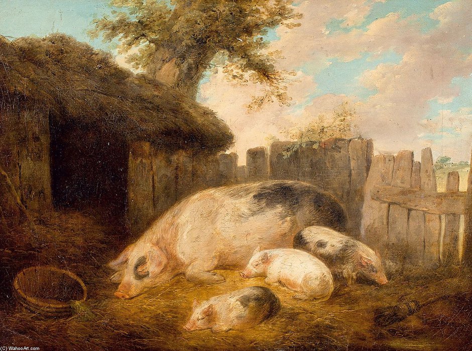 Wikioo.org – L'Encyclopédie des Beaux Arts - Peinture, Oeuvre de George Morland - Vor Dem Schweinestall