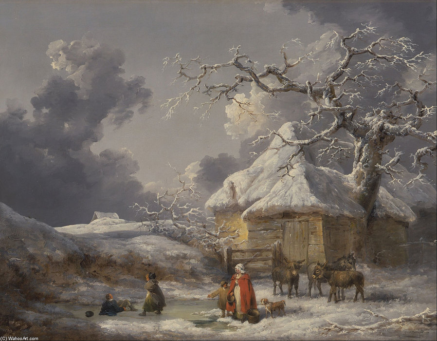 WikiOO.org - Encyclopedia of Fine Arts - Lukisan, Artwork George Morland - Winter Landscape With Figures