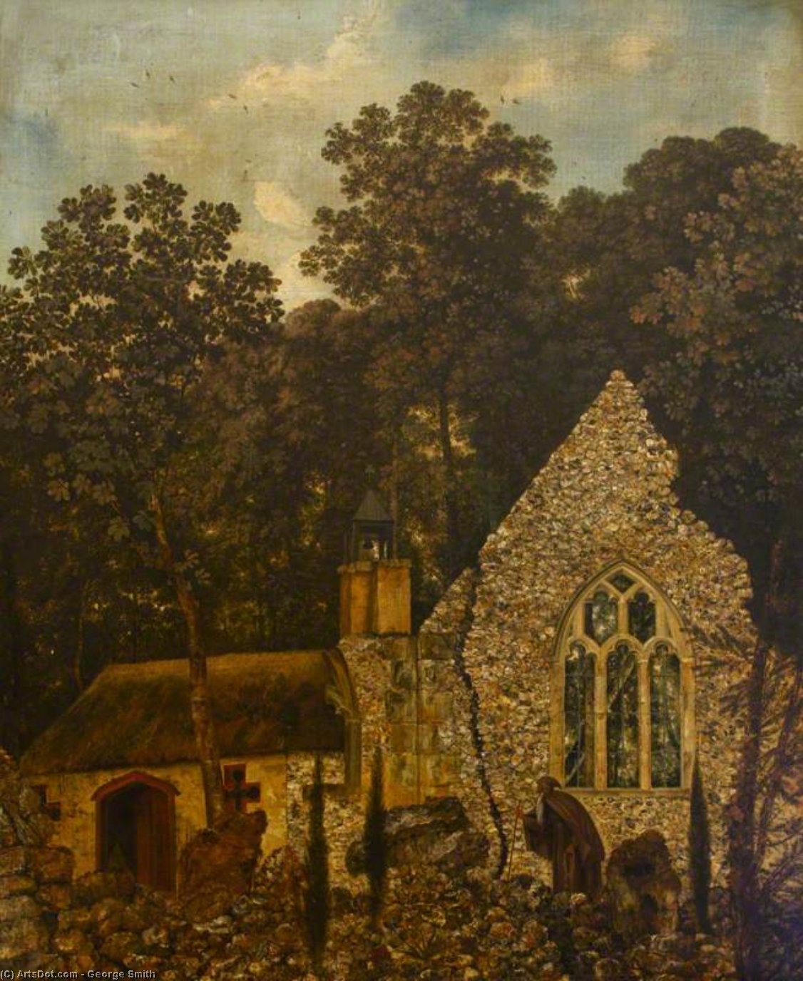 Wikioo.org - The Encyclopedia of Fine Arts - Painting, Artwork by George Smith - A Monk By A Church In A Wood