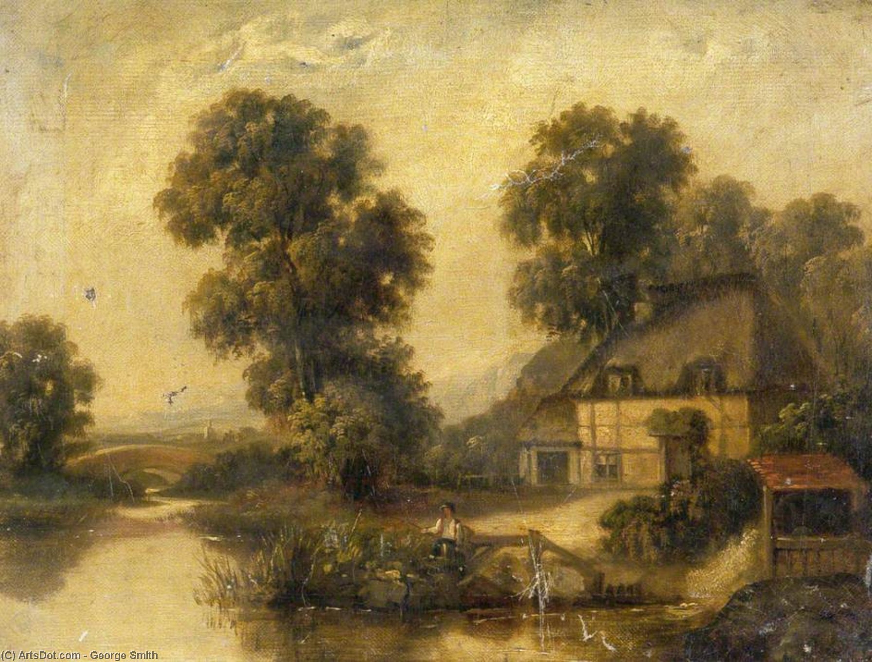 Wikioo.org - The Encyclopedia of Fine Arts - Painting, Artwork by George Smith - Landscape With A Boy Fishing