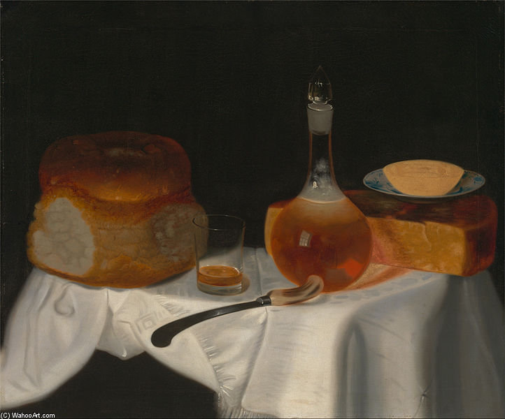 WikiOO.org – 美術百科全書 - 繪畫，作品 George Smith - 静物 面包  牛油  和  起司