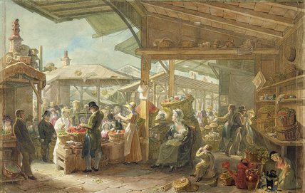 Wikioo.org - The Encyclopedia of Fine Arts - Painting, Artwork by George Johann Scharf (George The Elder Scharf) - Old Covent Garden Market,
