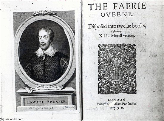 Wikioo.org - สารานุกรมวิจิตรศิลป์ - จิตรกรรม George Vertue - Portrait Of Edmund Spenser And The Frontispiece To His Poem ''the Faerie Queene'' , Originally Publi