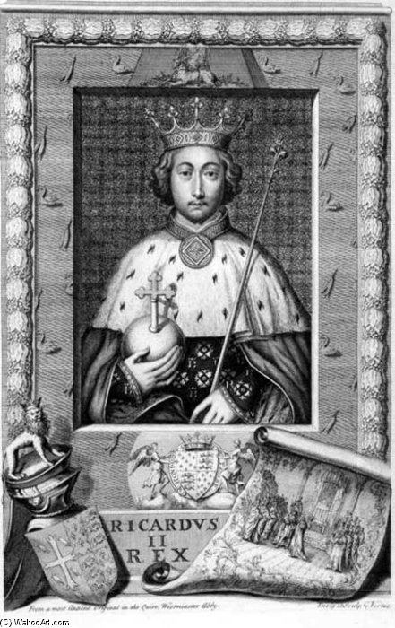 WikiOO.org - Encyclopedia of Fine Arts - Lukisan, Artwork George Vertue - Richard Ii King Of England 1377-99, After A Painting In Westminster Abbey, Engraved By T