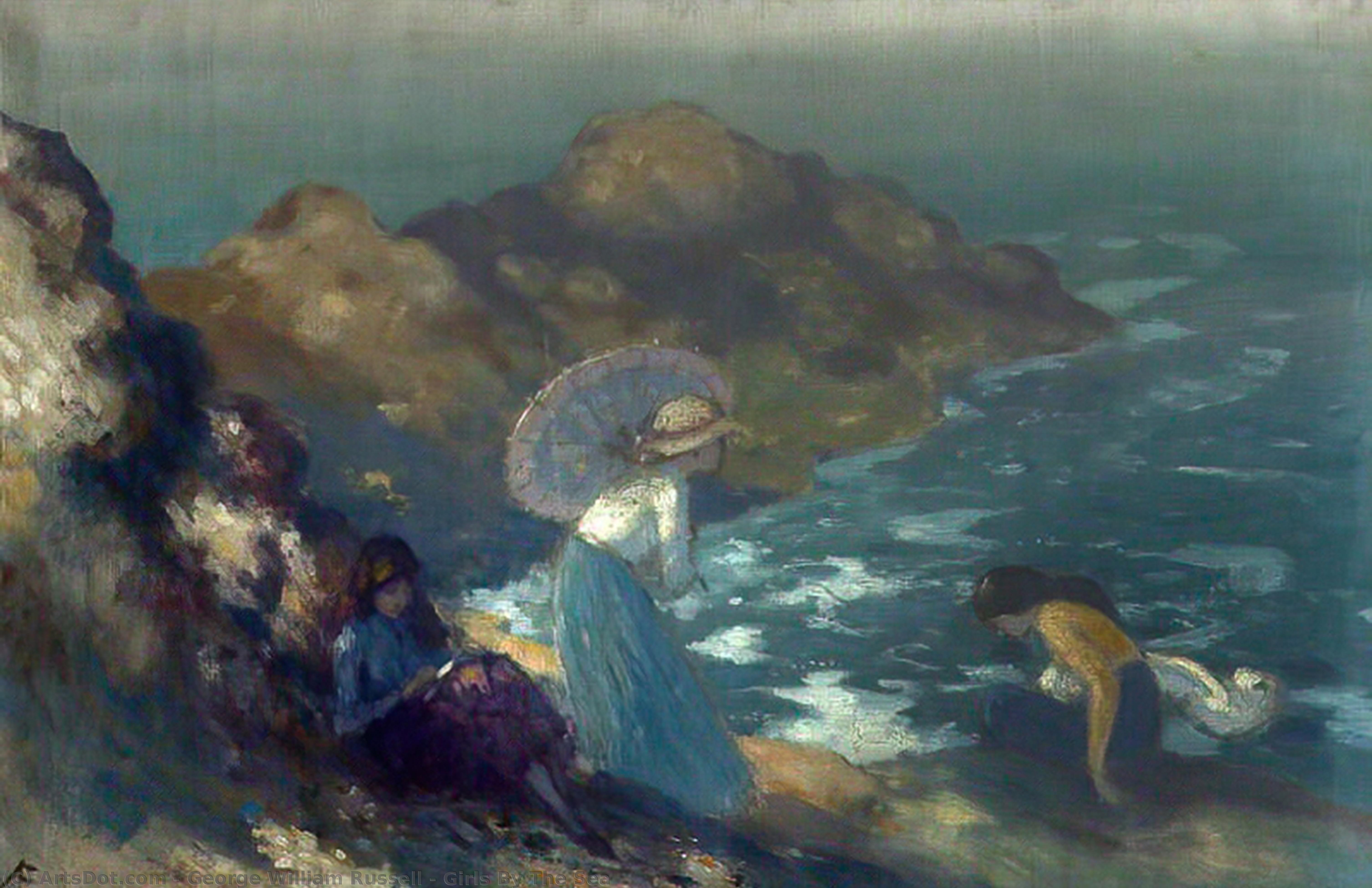 Wikioo.org - The Encyclopedia of Fine Arts - Painting, Artwork by George William Russell - Girls By The Sea