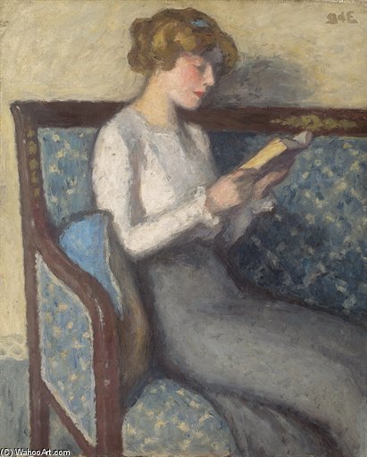 WikiOO.org - Encyclopedia of Fine Arts - Maleri, Artwork Georges Despagnat - Reading On A Sofa