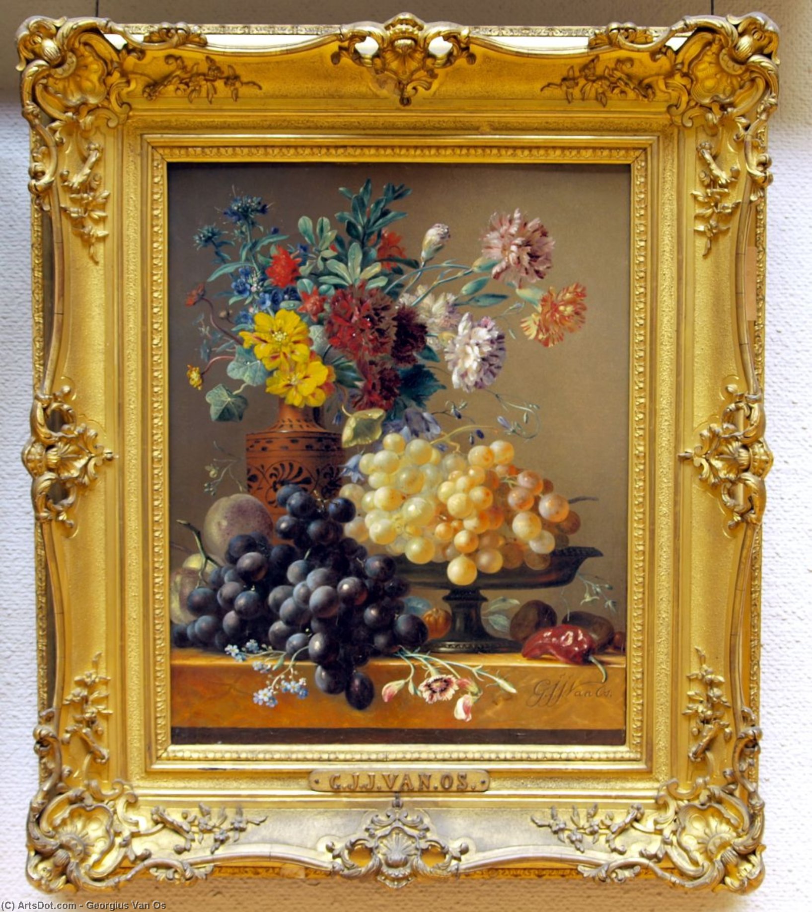 Wikioo.org - The Encyclopedia of Fine Arts - Painting, Artwork by Georgius Jacobus Johannes Van Os - Stilleven Met Vruchten En Bloemen In Griekse Vaas