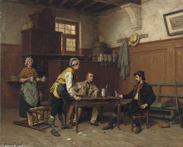 WikiOO.org - Encyclopedia of Fine Arts - Målning, konstverk Gerard Portielje - A Tricky Game