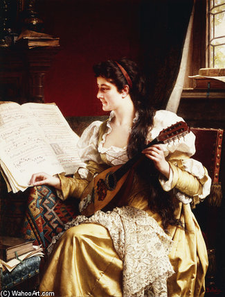 WikiOO.org - Енциклопедія образотворчого мистецтва - Живопис, Картини
 Gerard Portielje - Lady With A Mandolin