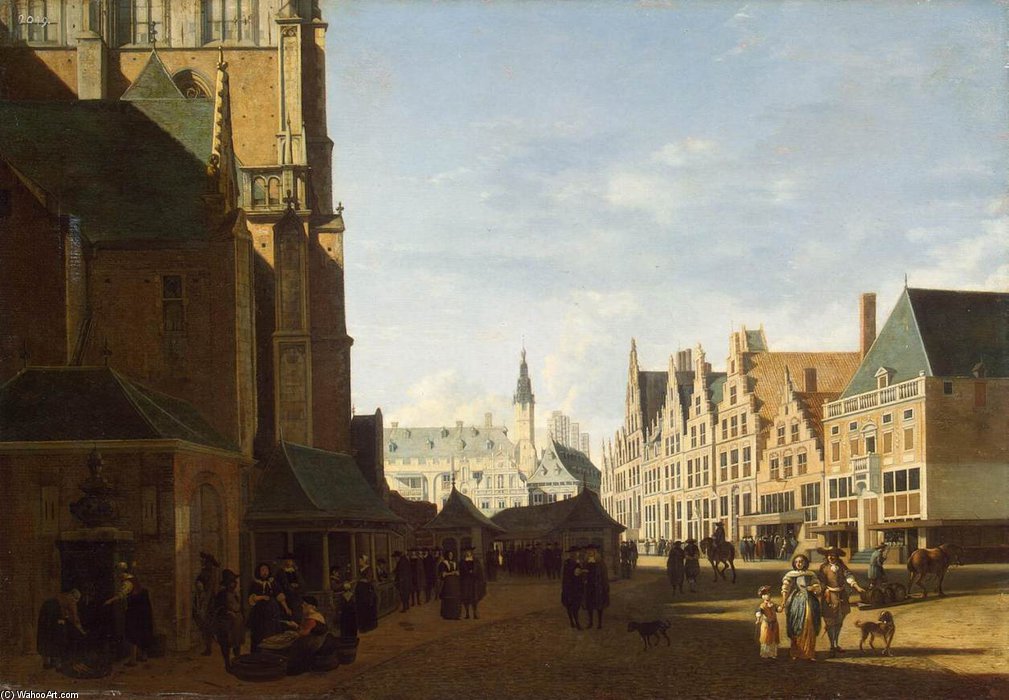 WikiOO.org - Encyclopedia of Fine Arts - Maleri, Artwork Gerrit Adriaenszoon Berckheyde - Groote Market In Haarlem