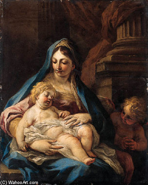 Wikioo.org - Die Enzyklopädie bildender Kunst - Malerei, Kunstwerk von Giacinto Brandi - die madonna und kind mit  ein  Engel