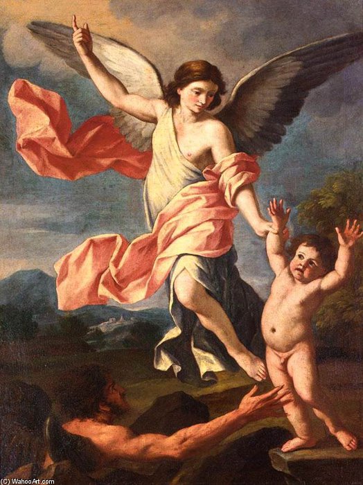 Wikioo.org – La Enciclopedia de las Bellas Artes - Pintura, Obras de arte de Giacinto Gimignani - un ángel y una Diablo luchando por el alma de un Niño