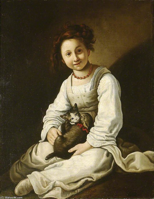WikiOO.org - Encyclopedia of Fine Arts - Schilderen, Artwork Giacomo Francesco Cipper - Girl With A Dog And A Kitten
