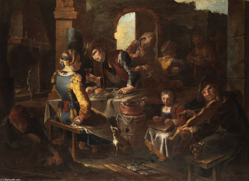 Wikioo.org - The Encyclopedia of Fine Arts - Painting, Artwork by Giacomo Francesco Cipper - Junges Paar In Einer Ländlichen Taverne