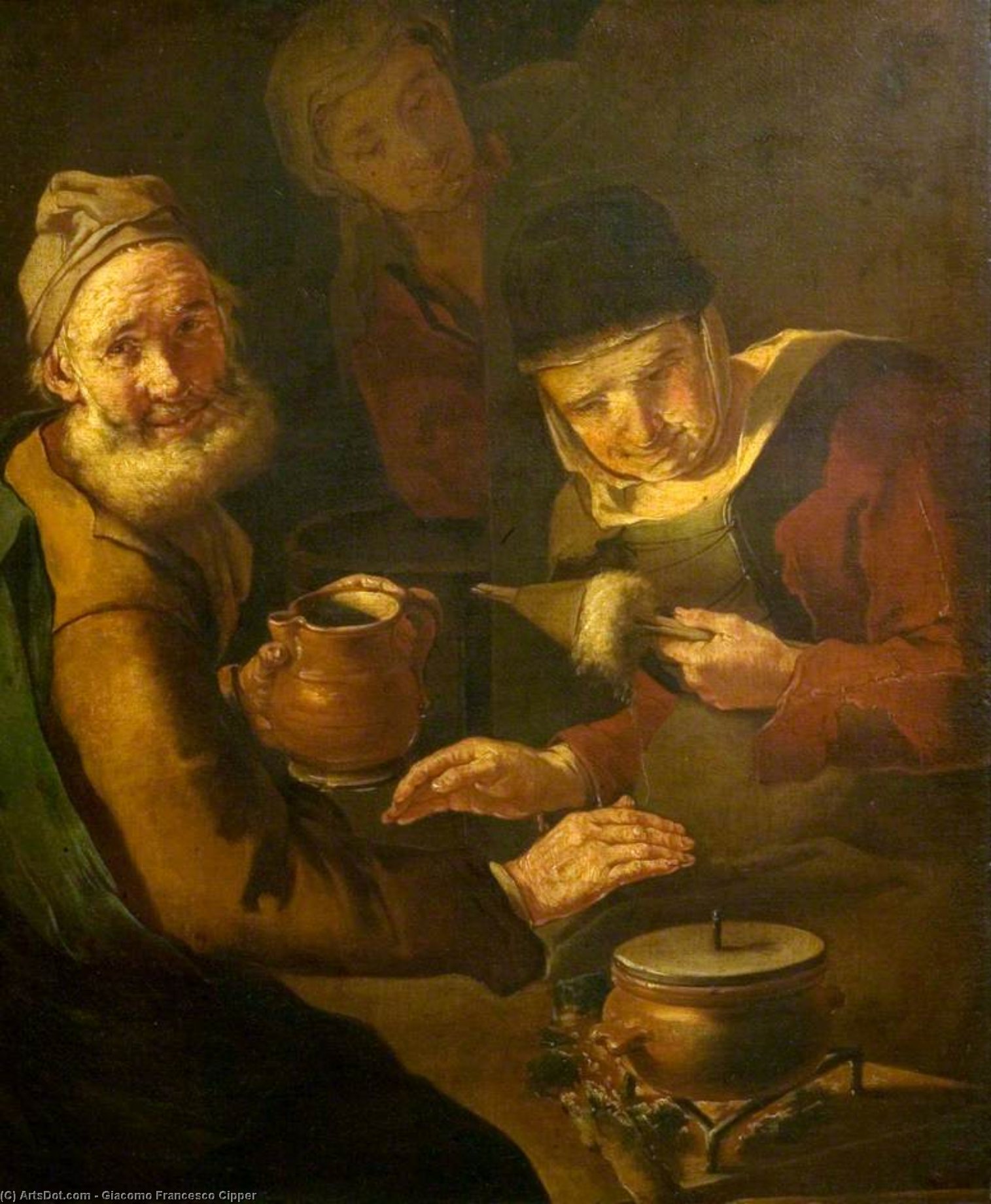 WikiOO.org - Encyclopedia of Fine Arts - Målning, konstverk Giacomo Francesco Cipper - Peasants Warming Themselves