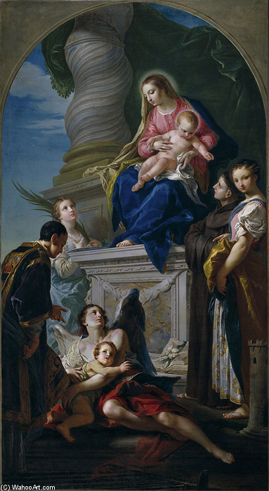 Wikioo.org – La Enciclopedia de las Bellas Artes - Pintura, Obras de arte de Giambettino Cignaroli - La Virgen Con El Niño Y Varios Santos