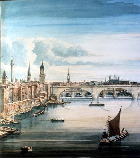 Wikioo.org - The Encyclopedia of Fine Arts - Painting, Artwork by Gideon Yates - West View Of New London Bridge And Old London Bridge_2