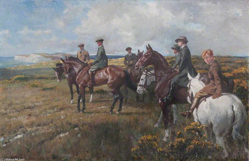 Wikioo.org - The Encyclopedia of Fine Arts - Painting, Artwork by Gilbert Holiday - The Seely Family On Horseback, On A Moor