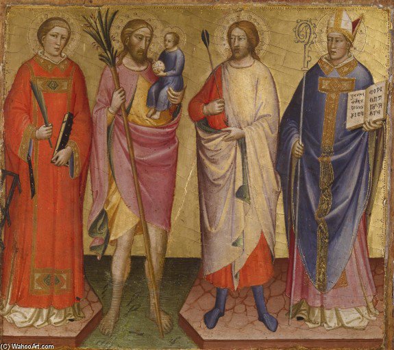 Wikioo.org - The Encyclopedia of Fine Arts - Painting, Artwork by Giottino - Saints Lawrence, Christopher, Sebastian, And A Bishop Saint