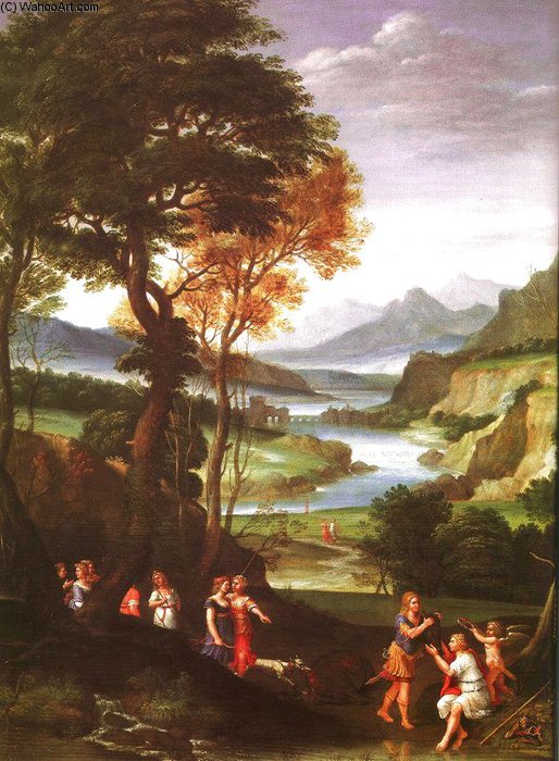 Wikioo.org - The Encyclopedia of Fine Arts - Painting, Artwork by Giovan Battista Viola - Landscape With Meleager And Atlanta