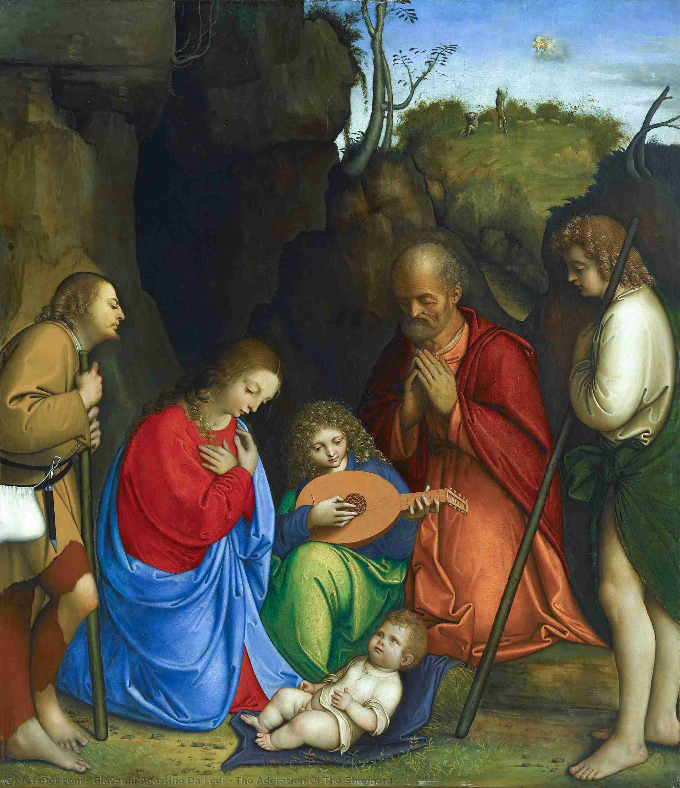 Wikoo.org - موسوعة الفنون الجميلة - اللوحة، العمل الفني Giovanni Agostino Da Lodi - The Adoration Of The Shepherds