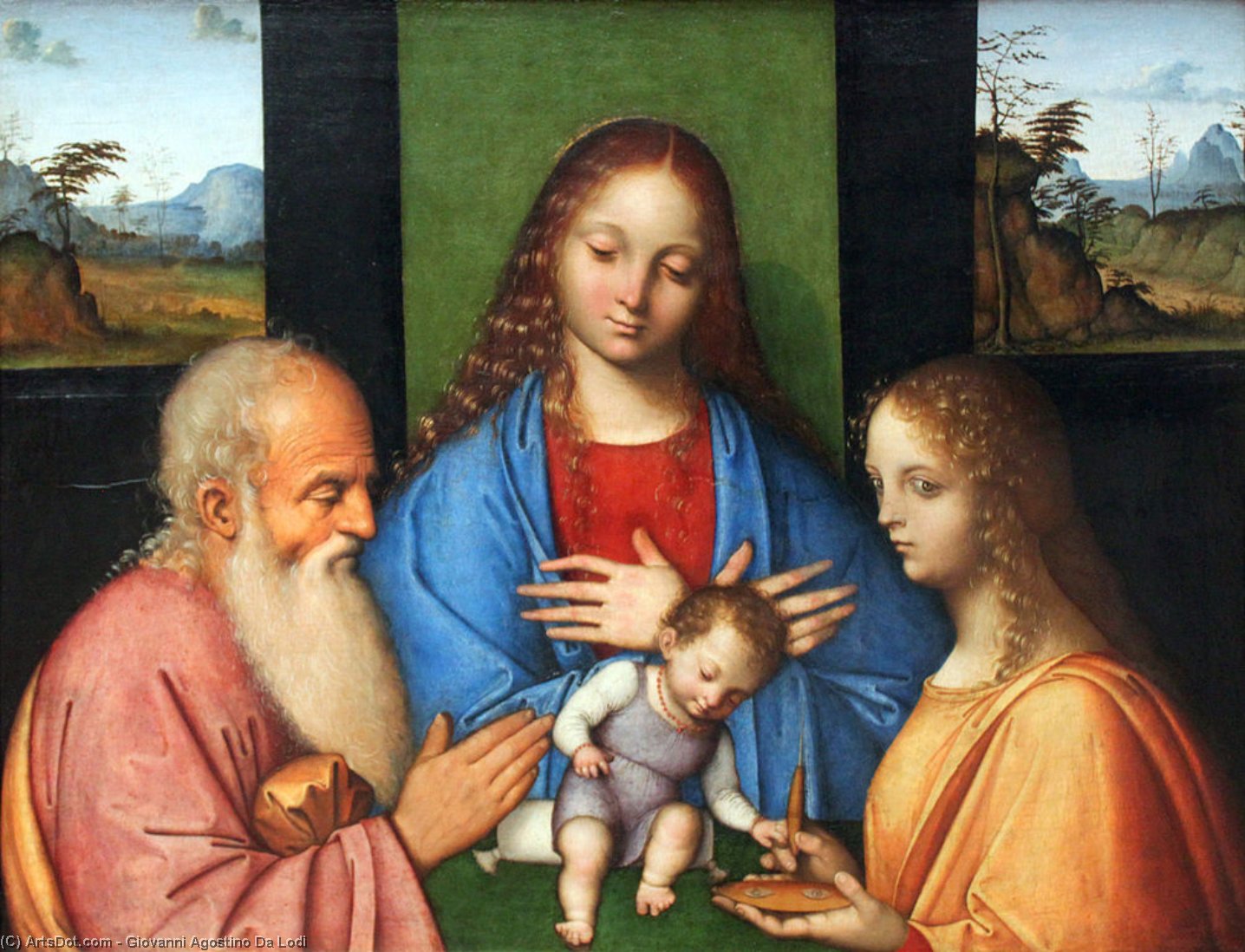 Wikioo.org – L'Enciclopedia delle Belle Arti - Pittura, Opere di Giovanni Agostino Da Lodi - madonna col bambino con san giuseppe e lucia