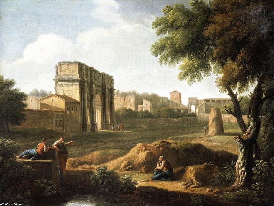 Wikioo.org - The Encyclopedia of Fine Arts - Painting, Artwork by Giovanni Battista Busiri - A View Of The Forum
