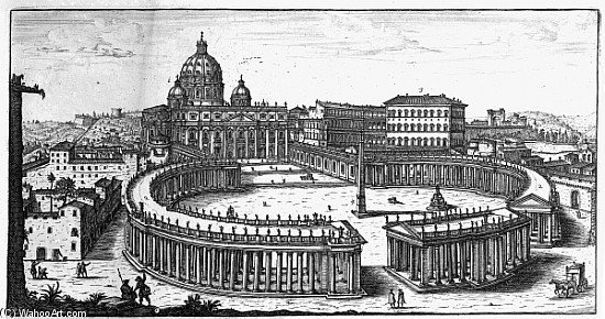 Wikioo.org - The Encyclopedia of Fine Arts - Painting, Artwork by Giovanni Battista Falda - Bernini''s Original Plan For St. Peter''s Square, Rome