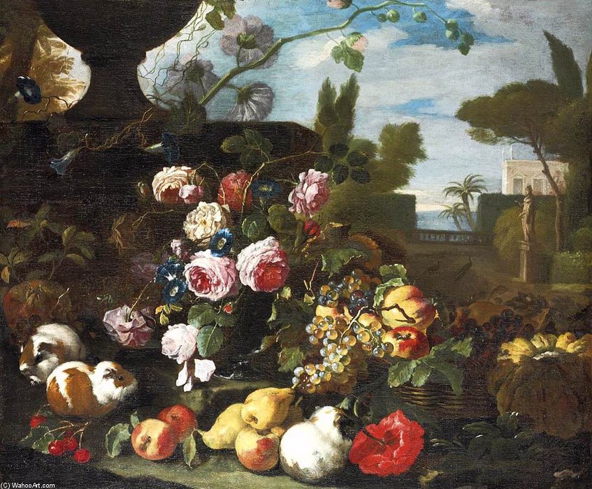 WikiOO.org - 백과 사전 - 회화, 삽화 Giovanni Paolo Spadino - Flowers And Fruit In Landscape