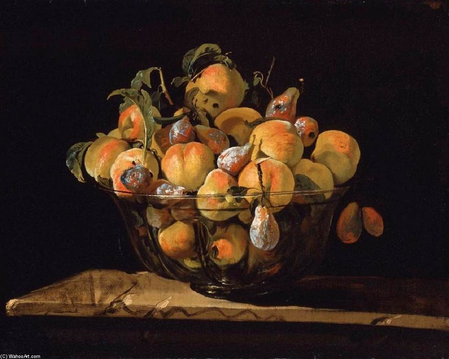 Wikioo.org - The Encyclopedia of Fine Arts - Painting, Artwork by Giovanni Paolo Spadino - Peaches And Pears In Glass Bowl
