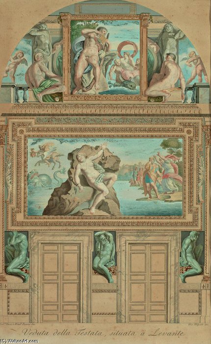 Wikioo.org - The Encyclopedia of Fine Arts - Painting, Artwork by Giovanni Volpato - Blick Auf Die Ostwand Im Palazzo Farnese In Rom