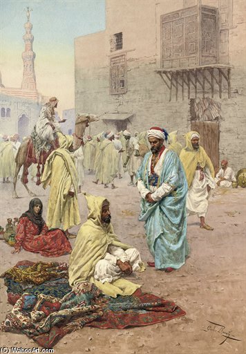 Wikioo.org - The Encyclopedia of Fine Arts - Painting, Artwork by Giulio Rosati - Pilgrims Outside A Mosque