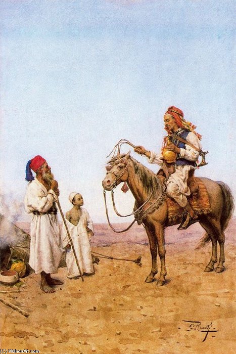 Wikioo.org - The Encyclopedia of Fine Arts - Painting, Artwork by Giulio Rosati - Rencontre Dans Le Desert