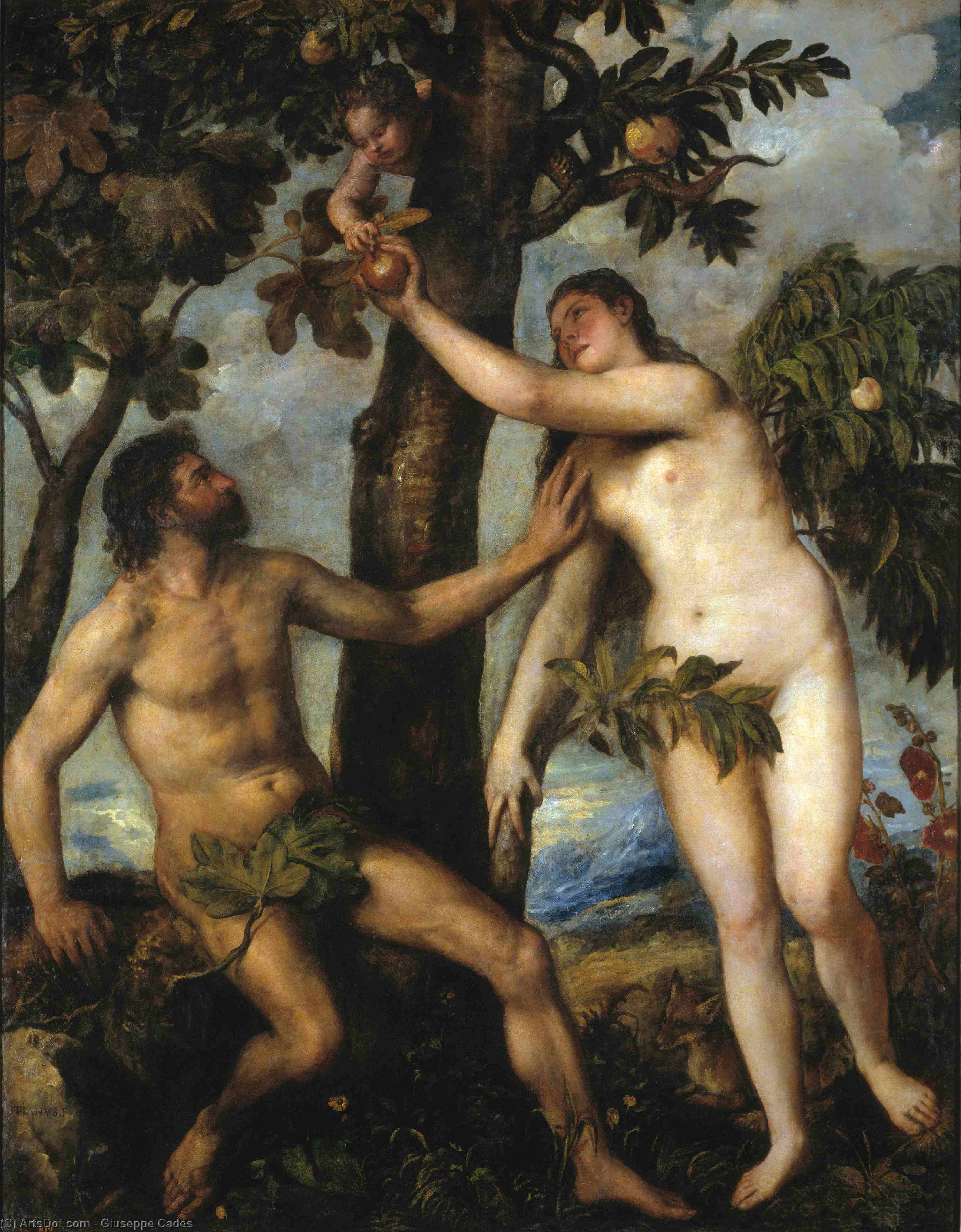 Wikioo.org - สารานุกรมวิจิตรศิลป์ - จิตรกรรม Giuseppe Cades - Adam And Eve