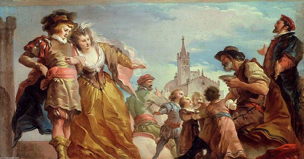 WikiOO.org - 백과 사전 - 회화, 삽화 Giuseppe Cades - The Meeting Of Gautier, Count Of Antwerp, And His Daughter, Violante