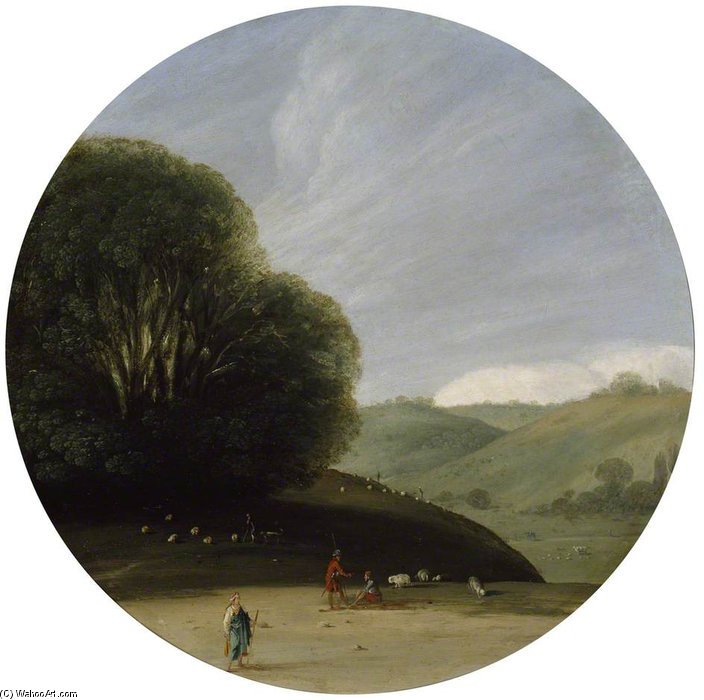 Wikioo.org - สารานุกรมวิจิตรศิลป์ - จิตรกรรม Goffredo Wals (Goffredo Tedesco) - Landscape With Pastoral Figures
