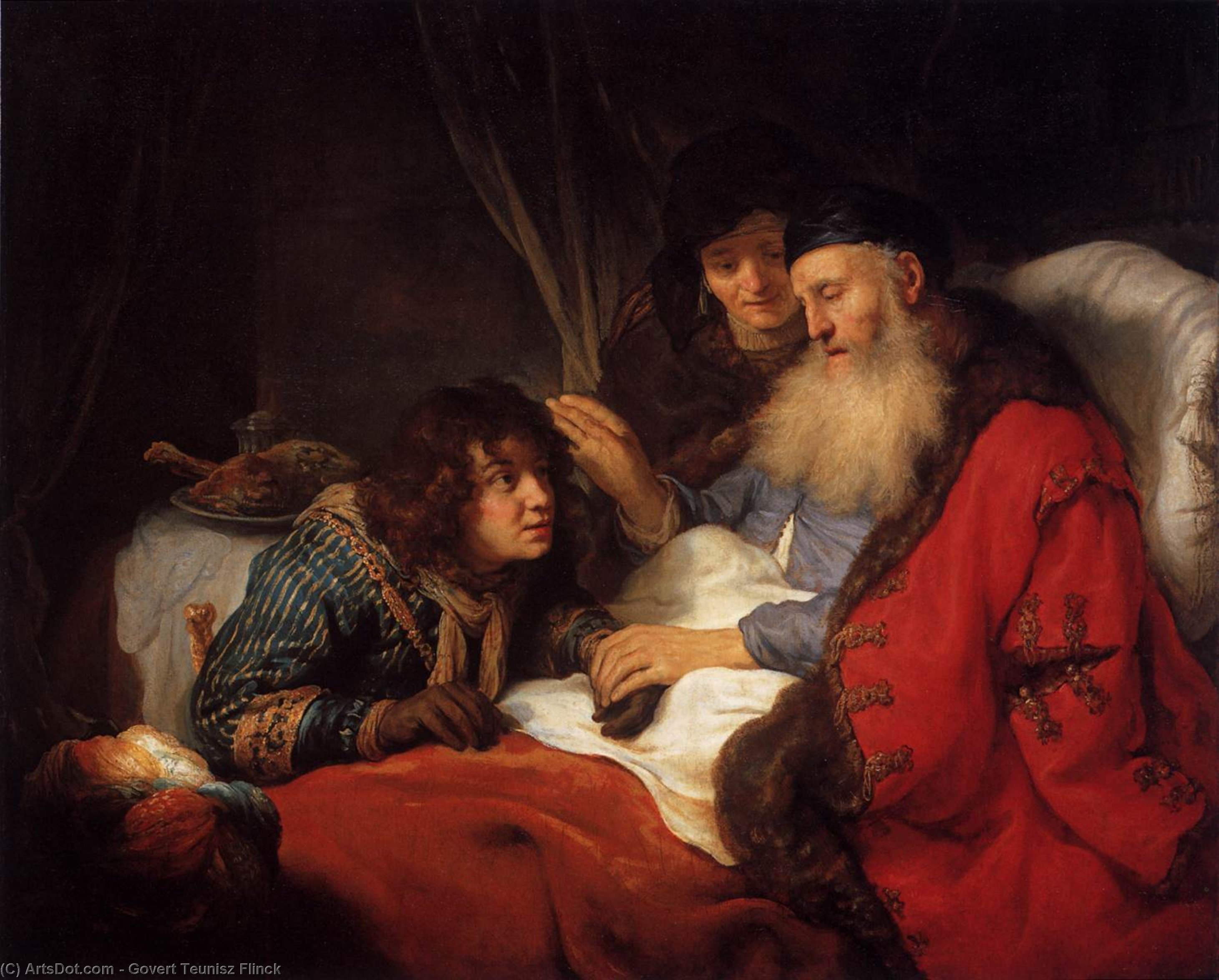 Wikioo.org - The Encyclopedia of Fine Arts - Painting, Artwork by Govert Teunisz Flinck - Isaac Blessing Jacob