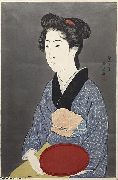 WikiOO.org – 美術百科全書 - 繪畫，作品 Goyo Hashiguchi - 小姐  与 一个 红色 托盘