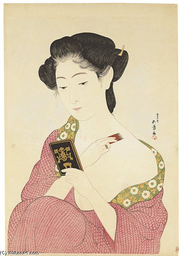 WikiOO.org - دایره المعارف هنرهای زیبا - نقاشی، آثار هنری Goyo Hashiguchi - Woman Applying Make-up