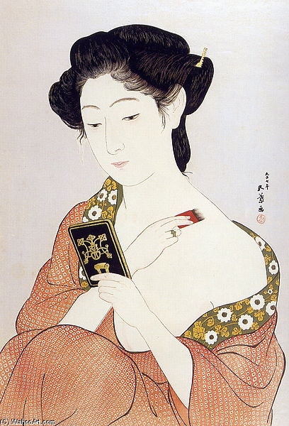 Wikioo.org - Bách khoa toàn thư về mỹ thuật - Vẽ tranh, Tác phẩm nghệ thuật Goyo Hashiguchi - Woman Applying Powder