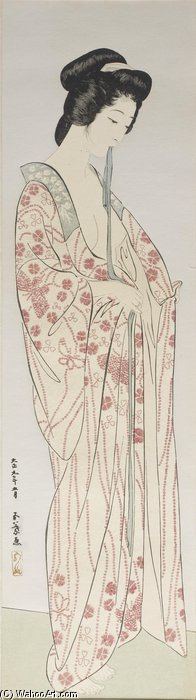Wikioo.org - The Encyclopedia of Fine Arts - Painting, Artwork by Goyo Hashiguchi - Woman Dressing In A Long Undergarment