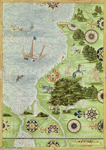 WikiOO.org - Encyclopedia of Fine Arts - Maalaus, taideteos Guillaume Le Testu - Map Of The Magellan Straits