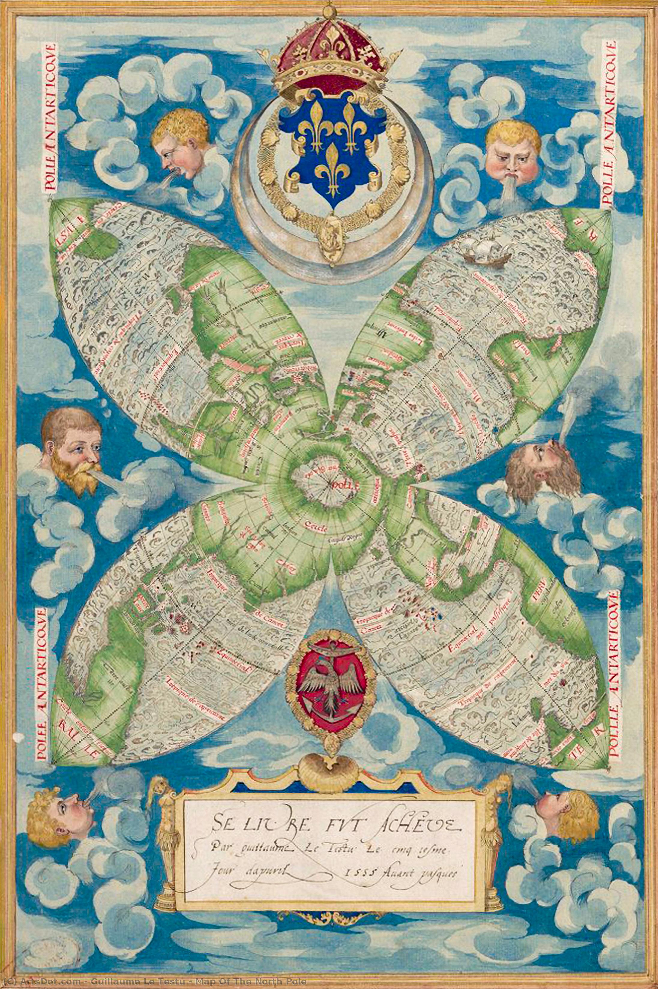 WikiOO.org - دایره المعارف هنرهای زیبا - نقاشی، آثار هنری Guillaume Le Testu - Map Of The North Pole