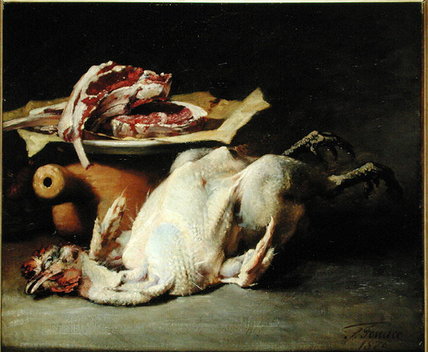 Wikioo.org - The Encyclopedia of Fine Arts - Painting, Artwork by Guillaume Romain Fouace - Still Life Of A Chicken And Cutlets