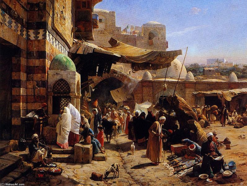 Wikioo.org - Die Enzyklopädie bildender Kunst - Malerei, Kunstwerk von Gustav Bauernfeind - Markt in Jaffa