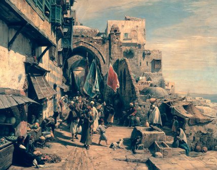 WikiOO.org - Enciclopédia das Belas Artes - Pintura, Arte por Gustav Bauernfeind - A Street Scene In Jaffa