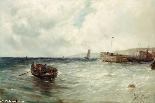Wikioo.org - The Encyclopedia of Fine Arts - Painting, Artwork by Gustave De Breanski - Fishing Boats Off A Jetty