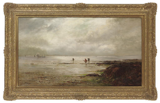 WikiOO.org - دایره المعارف هنرهای زیبا - نقاشی، آثار هنری Gustave De Breanski - Gathering Cockles At Low Tide