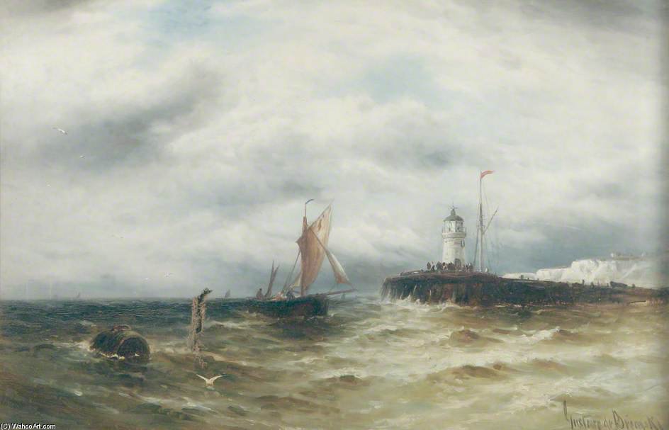 Wikioo.org - The Encyclopedia of Fine Arts - Painting, Artwork by Gustave De Breanski - Sailing Vessel Entering Harbour