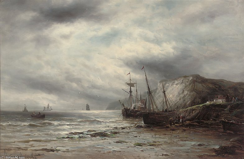 WikiOO.org - אנציקלופדיה לאמנויות יפות - ציור, יצירות אמנות Gustave De Breanski - Sorting The Catch After A Day's Work At Sea